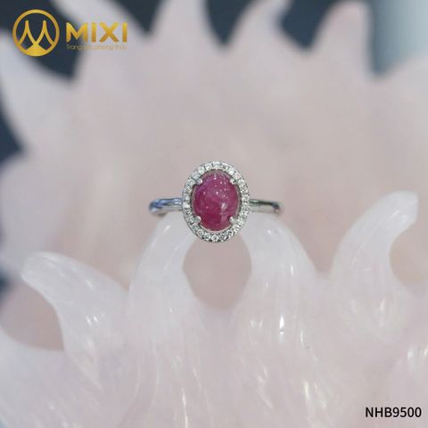 Nhẫn Bạc Mặt Đá Ruby Hồng Xi Vàng Trắng Sủi Đá