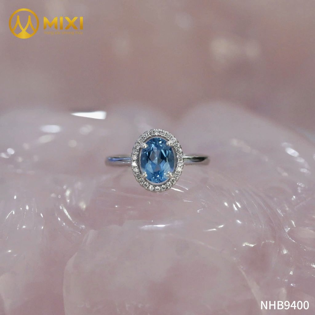 Nhẫn Bạc Mặt Đá Topaz Giác Xi Vàng Trắng Sủi Đá