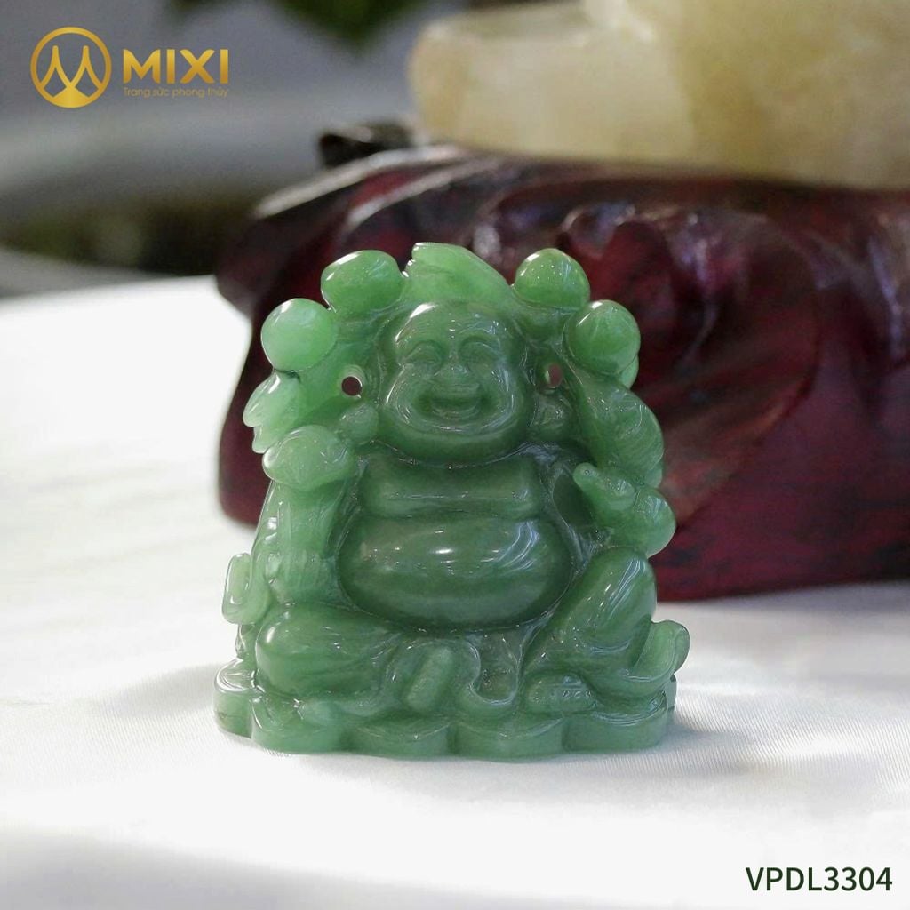 Phật Di Lặc Thạch Anh Xanh Vác Cành Đào