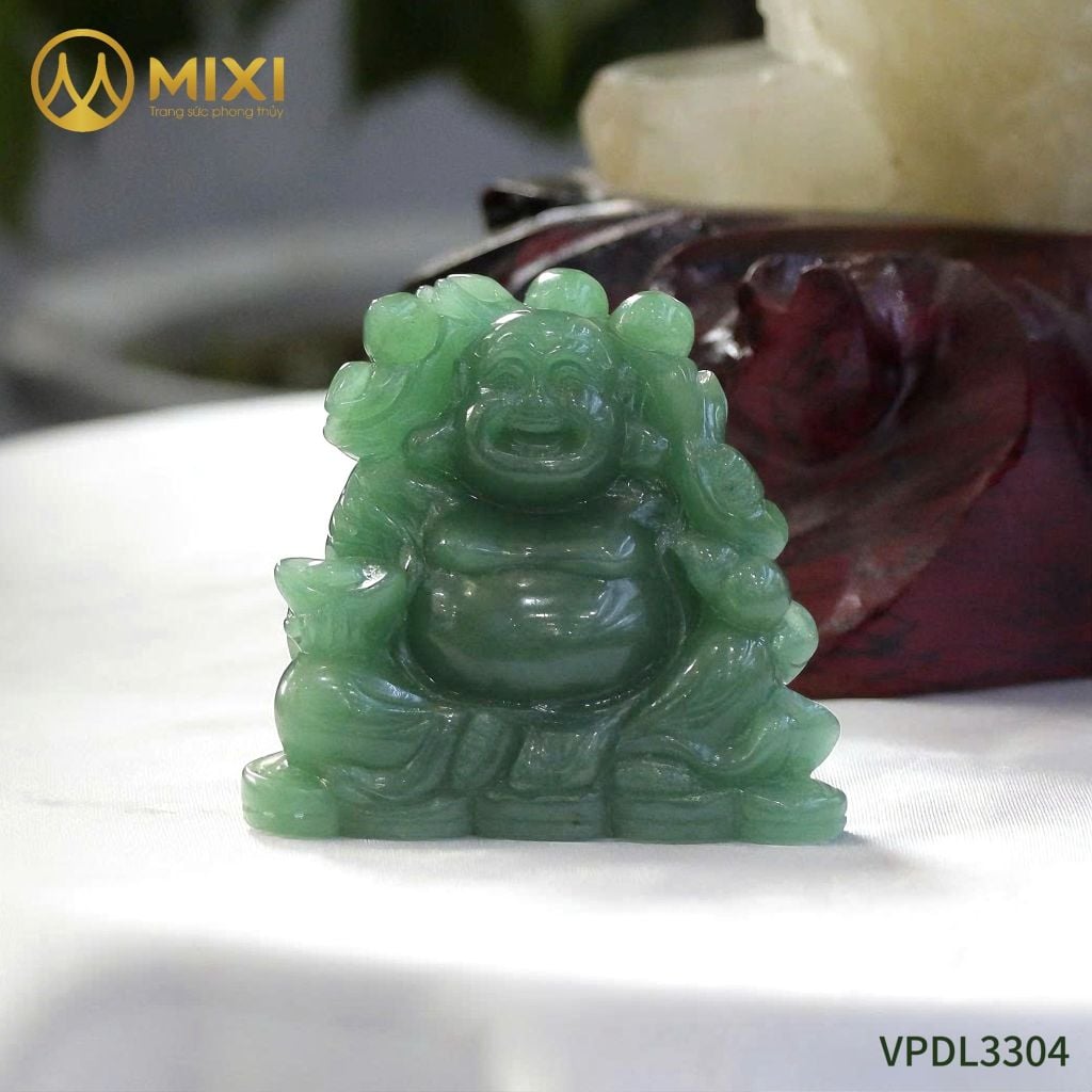 Phật Di Lặc Thạch Anh Xanh Vác Cành Đào