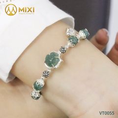 VT Hạt Đá, Hồ Ly Lam Ngọc Ôm Hoa Bọc Bạc Mix Charm Hoa Sen Bạc Thái