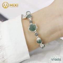 VT Hạt Đá, Hồ Ly Lam Ngọc Ôm Hoa Bọc Bạc Mix Charm Hoa Sen Bạc Thái