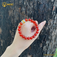 Vòng Tay Mã Não Đỏ_8 Mix Lu Thống Nephrite Mạ Vàng