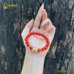 Vòng Tay Mã Não Đỏ_8 Mix Lu Thống Nephrite Mạ Vàng