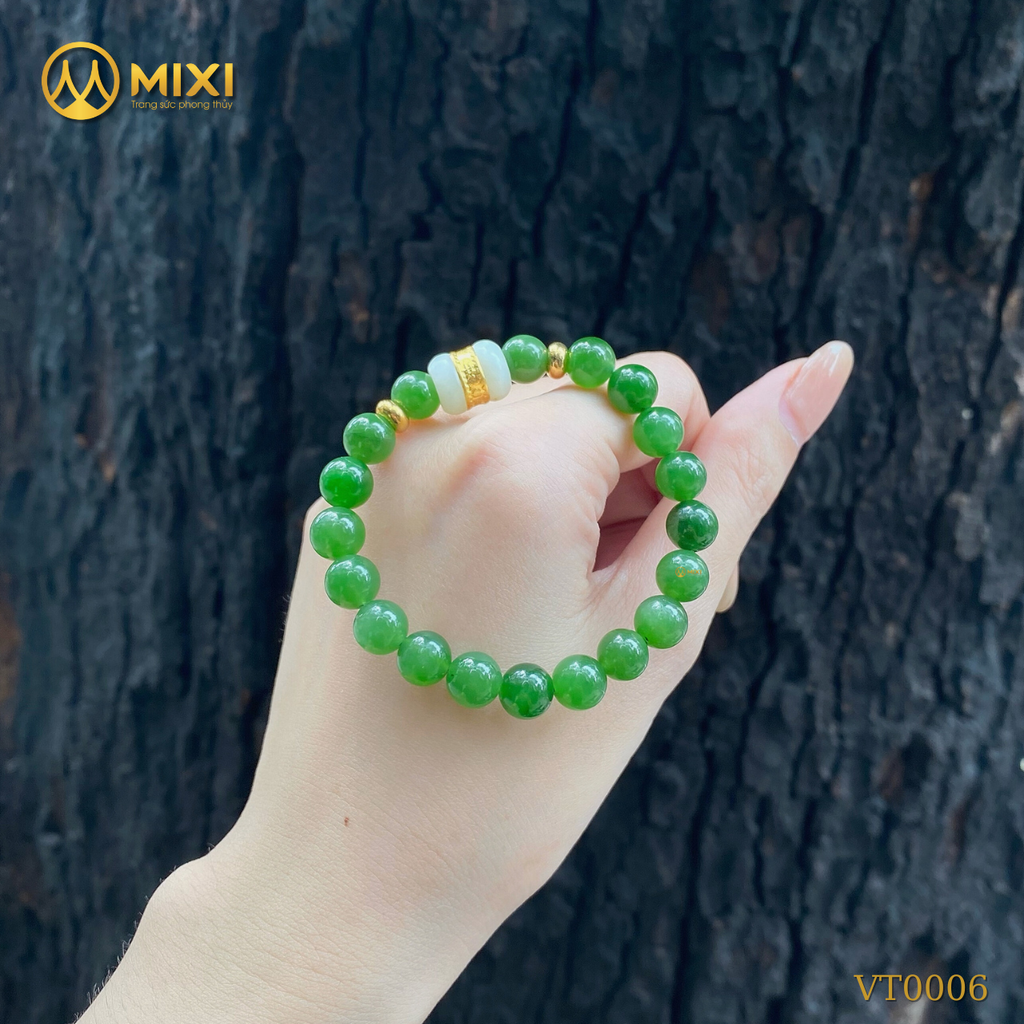 Vòng Tay Ngọc Bích Nephrite 2A_8 Mix Lu Thống Nephrite Mạ Vàng