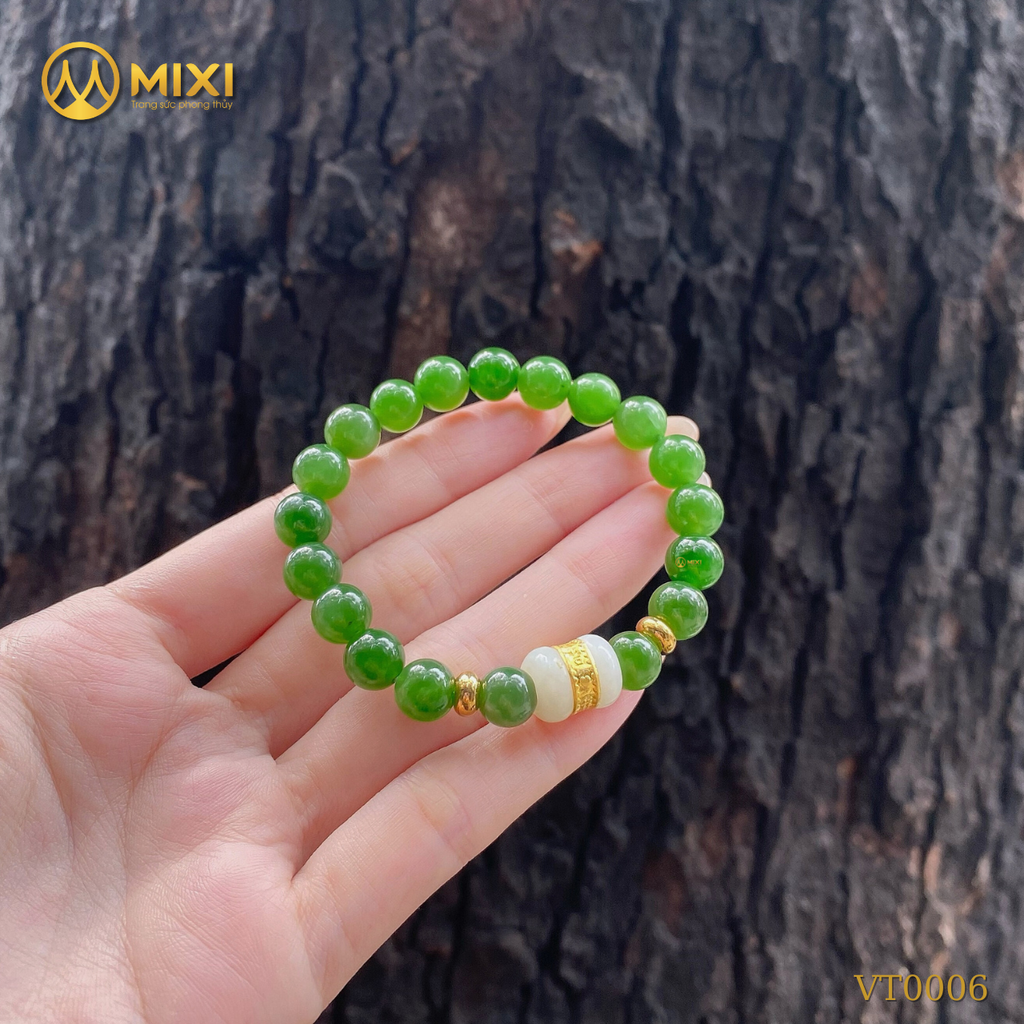 Vòng Tay Ngọc Bích Nephrite 2A_8 Mix Lu Thống Nephrite Mạ Vàng