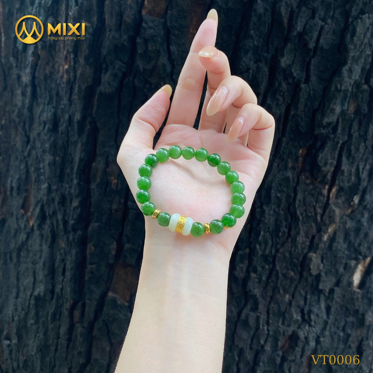 Vòng Tay Ngọc Bích Nephrite 2A_8 Mix Lu Thống Nephrite Mạ Vàng