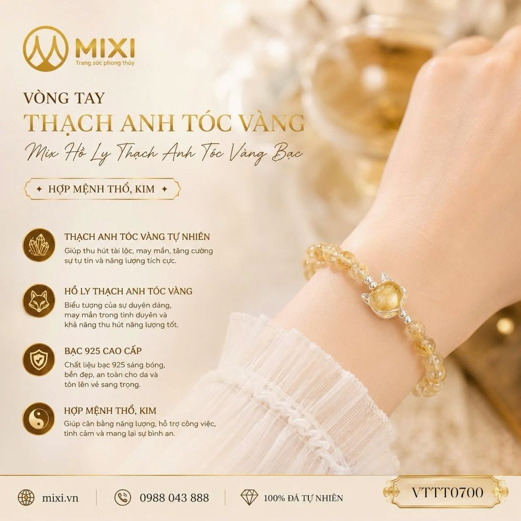Vòng Tay TA Tóc Vàng 2A Mix Mặt Dây Bọc Bạc Hình Hồ Ly