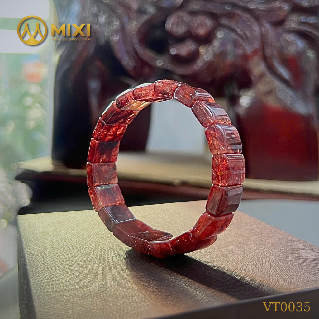 Vòng Tay Thạch Anh Tóc Đỏ Bản Khúc