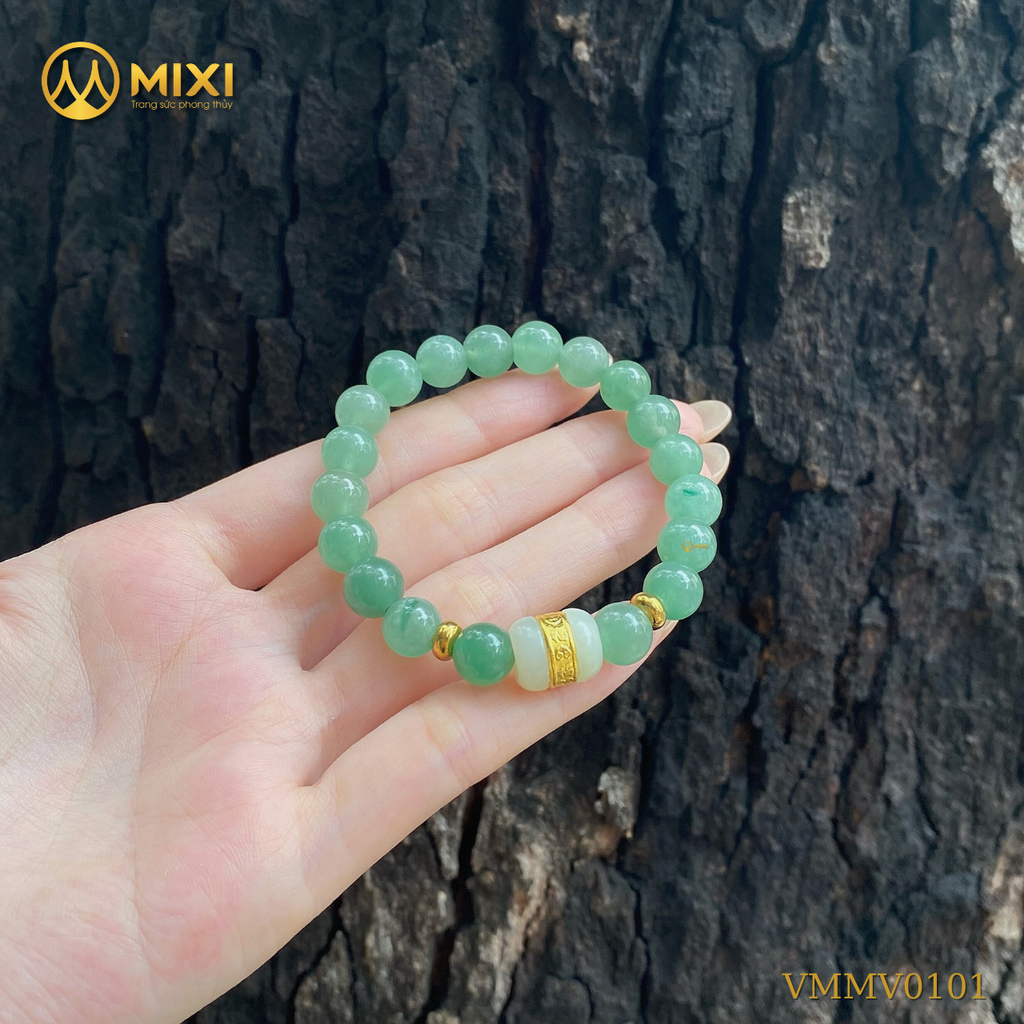 Vòng Tay Thạch Anh Xanh 2A_8 Mix Lu thống Nephrite Mạ Vàng