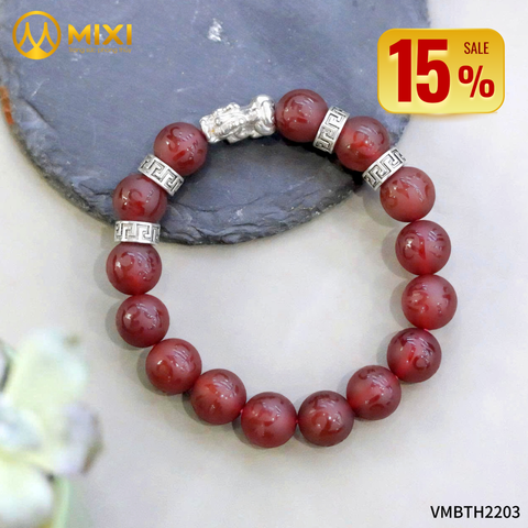 VT Đá Mã Não Đỏ Nhám Kinh Phật_12 Mix Charm Tỳ Hưu Bạc 999_18_BTH01