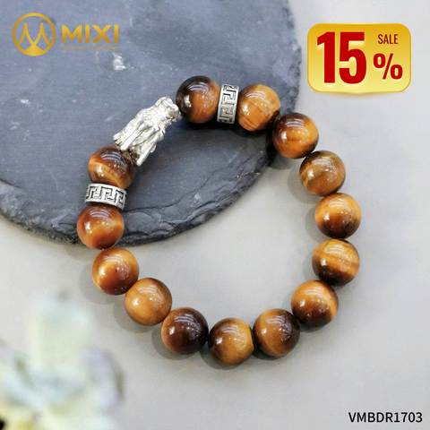 VT Đá Mắt Hổ Nâu 2A_12 Mix Charm Đầu Rồng Bạc 999_BDR01