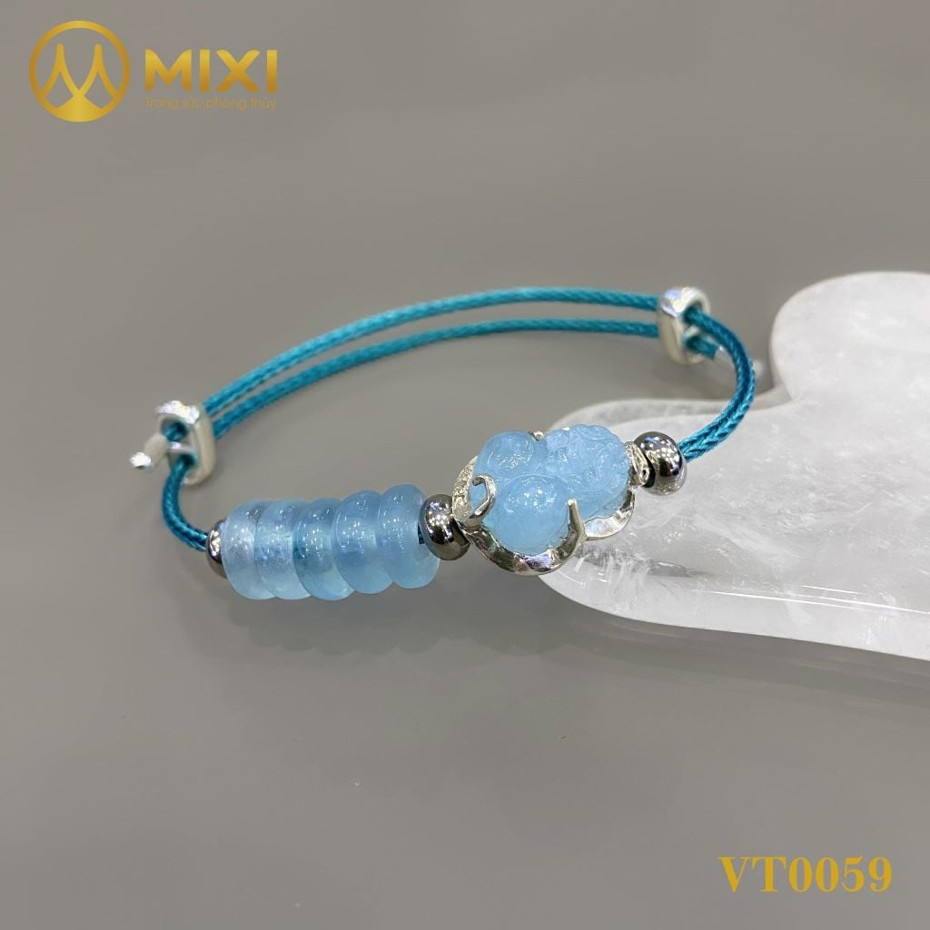 VT Dây Cáp Tỳ Hưu Aquamarine Bọc Bạc Mix Ngũ Điếu