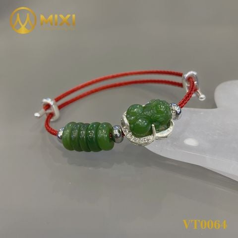 VT Dây Cáp Tỳ Hưu Ngọc Bích Nephrite Bọc Bạc Mix Ngũ Điếu