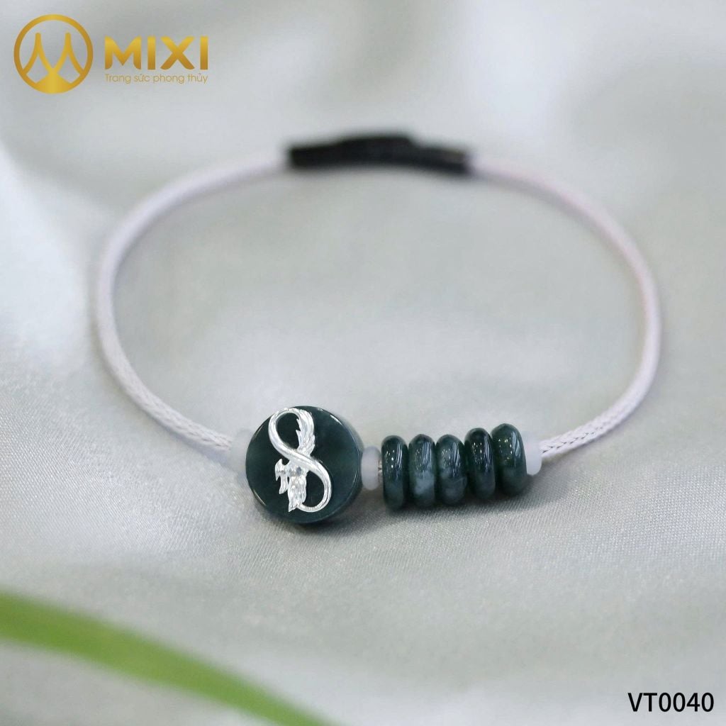 VT Dây Cáp Trăng Non Lam Ngọc Mix Ngũ Điếu Bọc Bạc 925