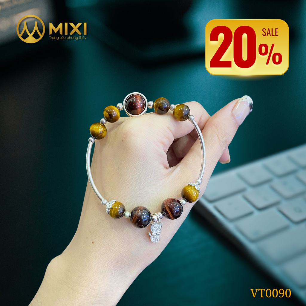 VT Mắt Hổ Mix Charm Mèo Sủi Đá Bạc 925