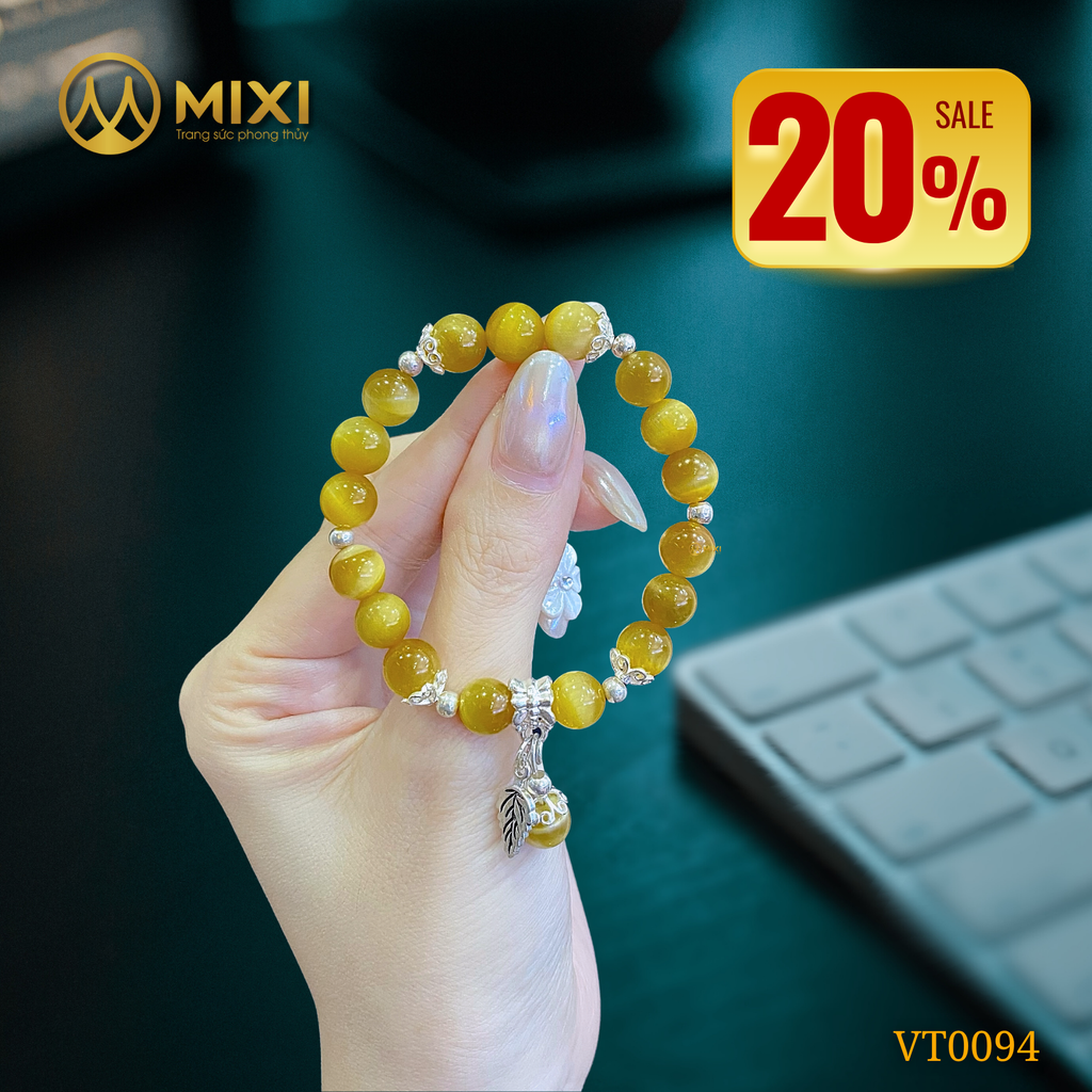 VT Mắt Hổ Vàng Tươi 2A8 Mixi Charm Bạc Thái Lá Phong Đơn