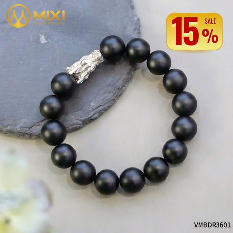 VT Núi Lửa Obsidian Nhám_12 Mix Charm Đầu Rồng Bạc 999