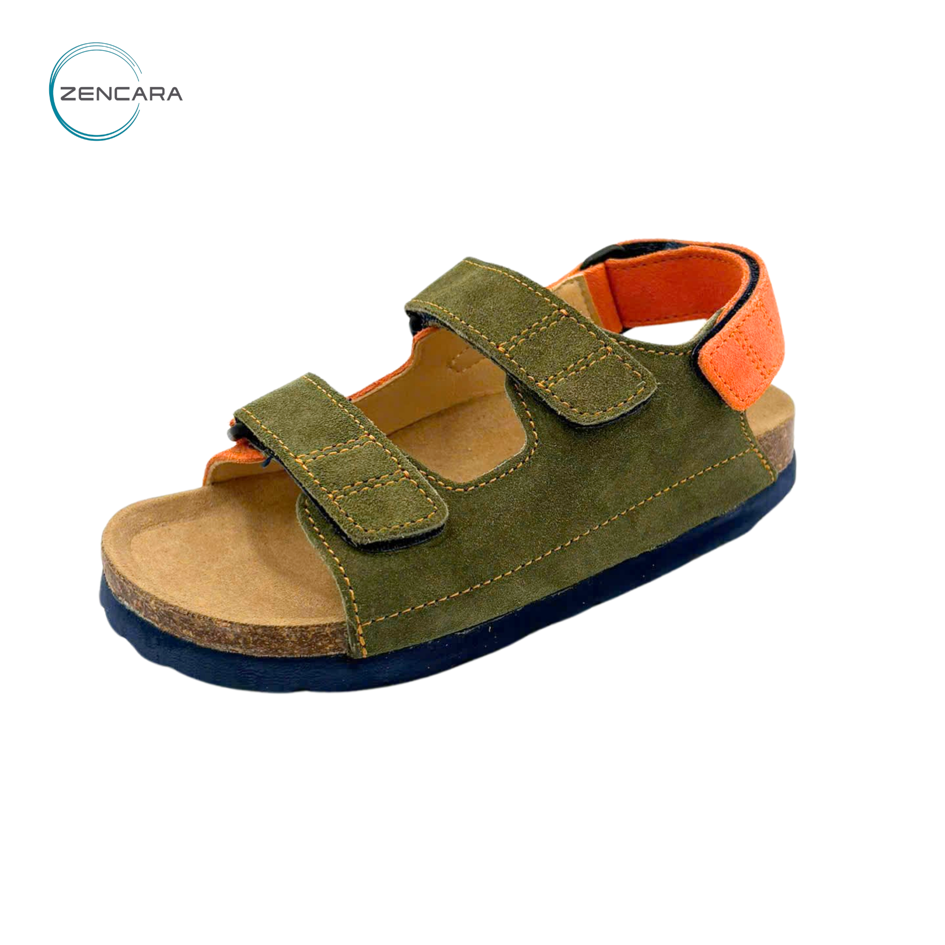  Sandal Sức Khỏe Đế Cork Trẻ Em Màu Xanh Cam.Zencara 