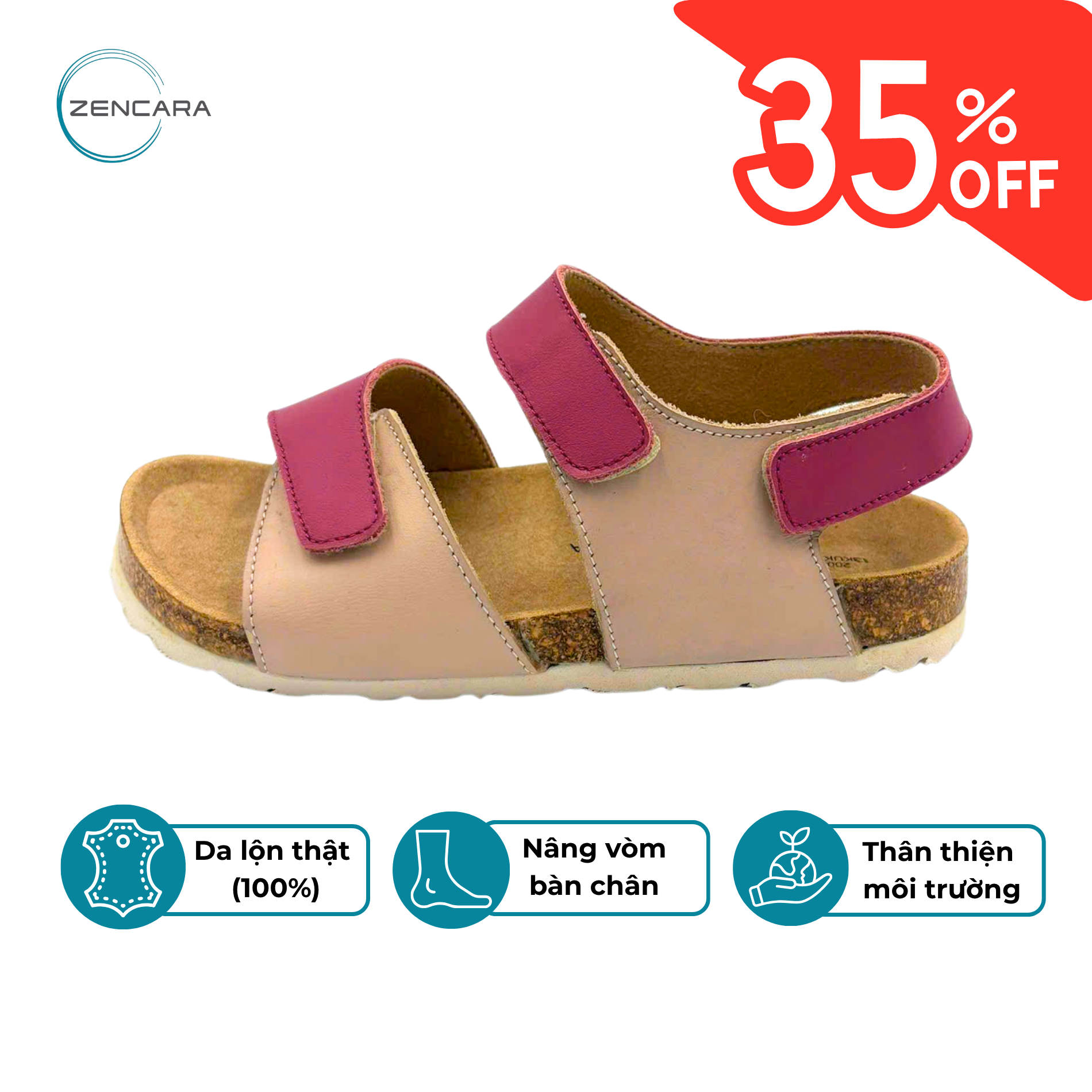 Sandal Sức Khỏe Đế Cork Pink - Girl Zencara 