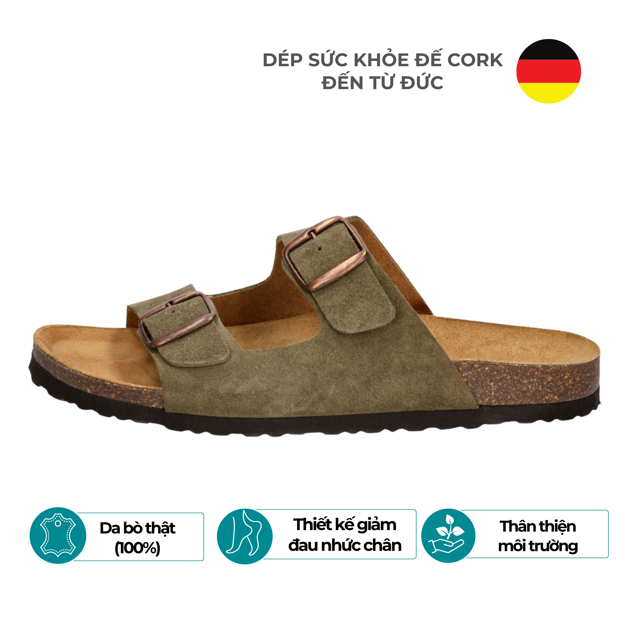  Dép Sức Khỏe Đế Cork Nam/Nữ - Alvaro Olive 