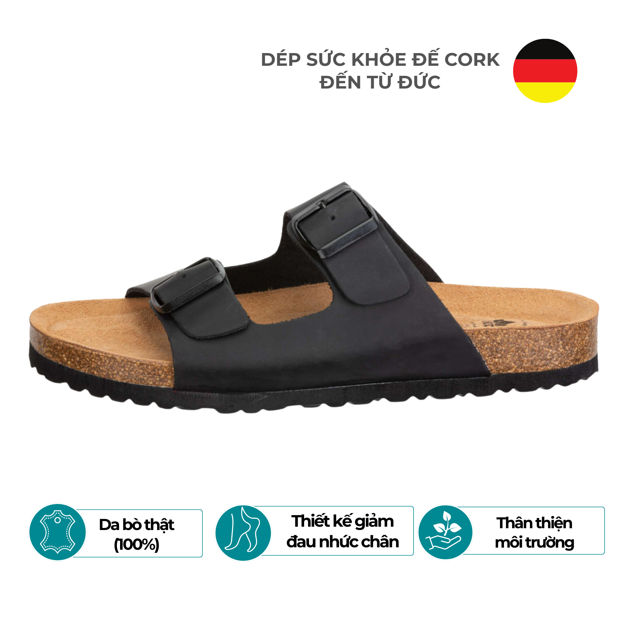  Dép Sức Khỏe Đế Cork Nam/Nữ - Alvaro Black 