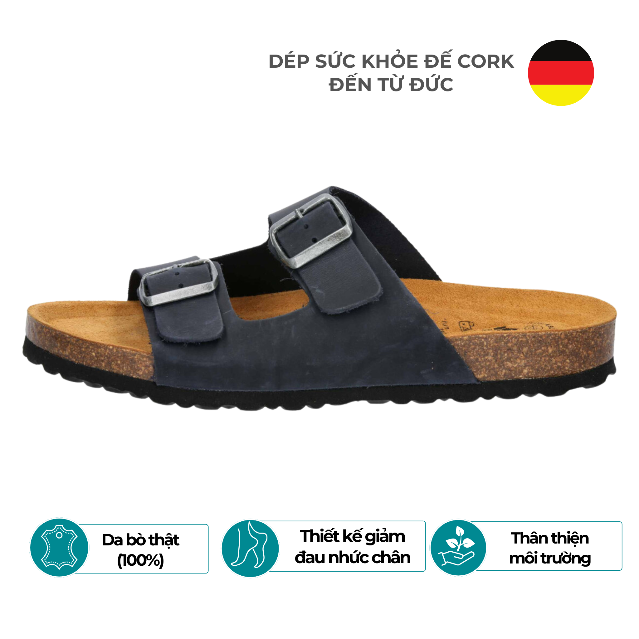  Dép Sức Khỏe Đế Cork Nam/Nữ - Alvaro Navy 