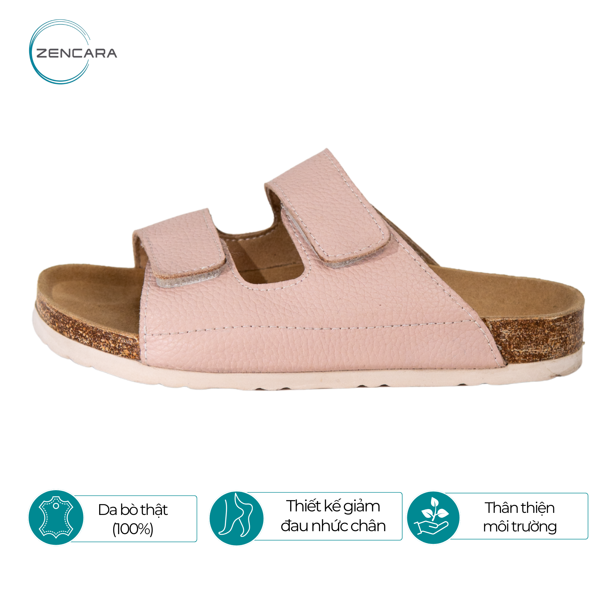  Dép Sức Khỏe Đế Cork Người Lớn (Nữ) Màu Hồng Sáng Zencara 