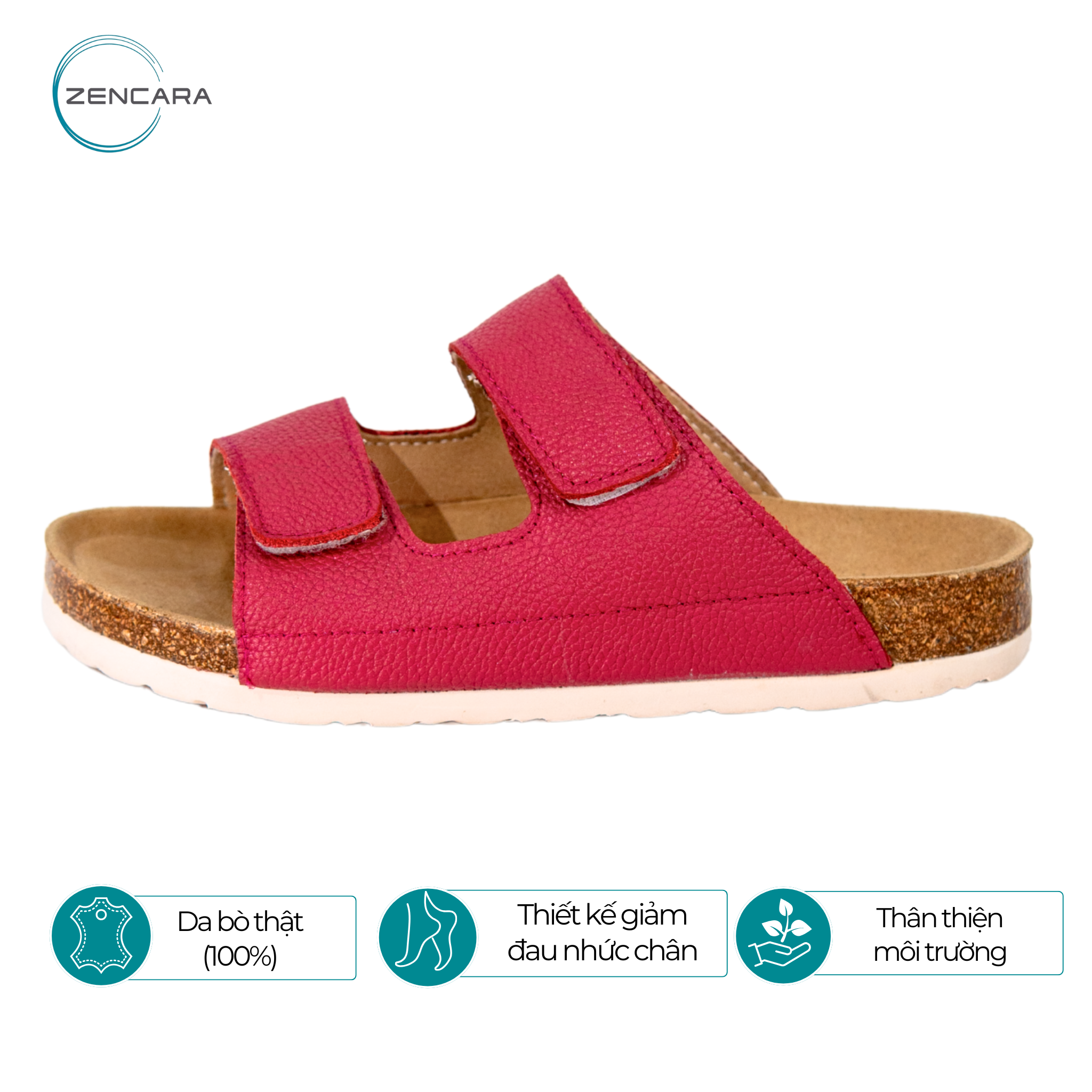  Dép Sức Khỏe Đế Cork Người Lớn (Nữ) Màu Hồng Đậm Zencara 