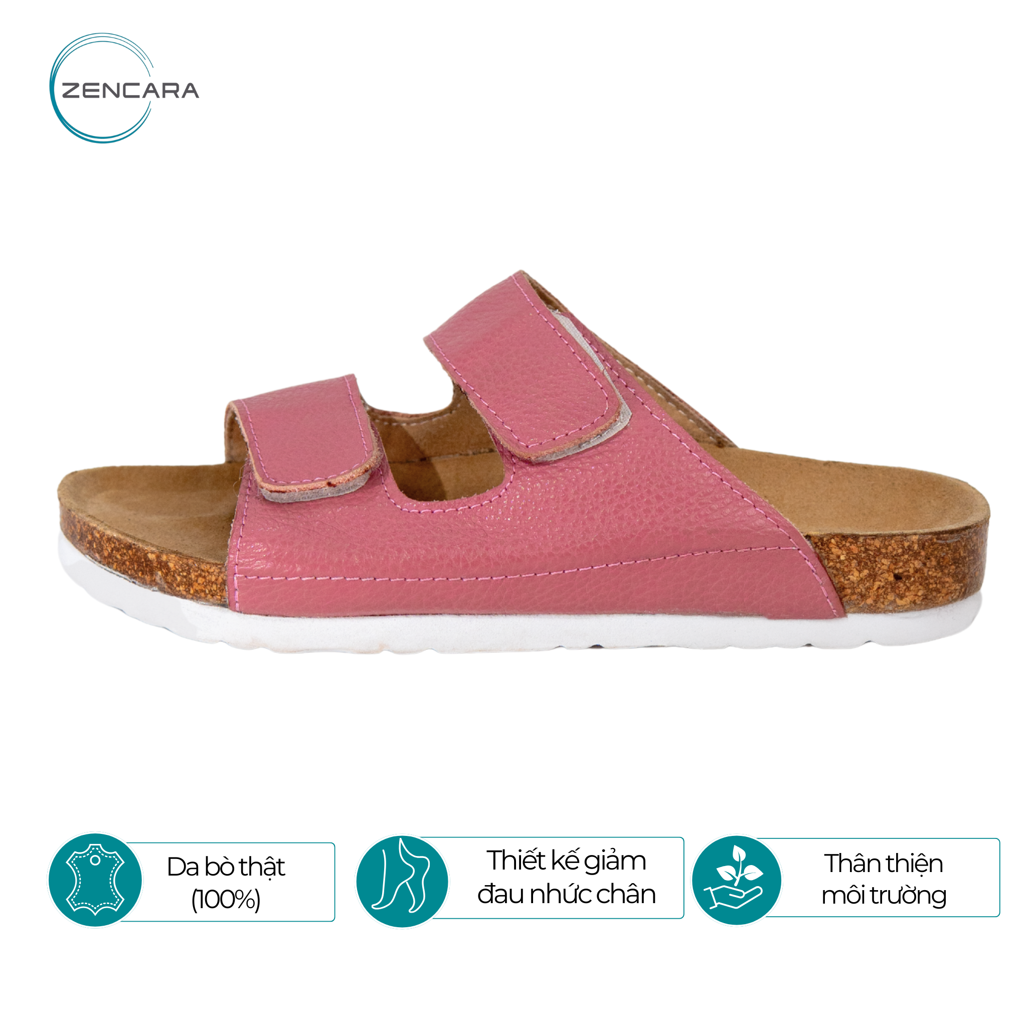  Dép Sức Khỏe Đế Cork Người Lớn (Nữ) Màu Hồng Zencara 