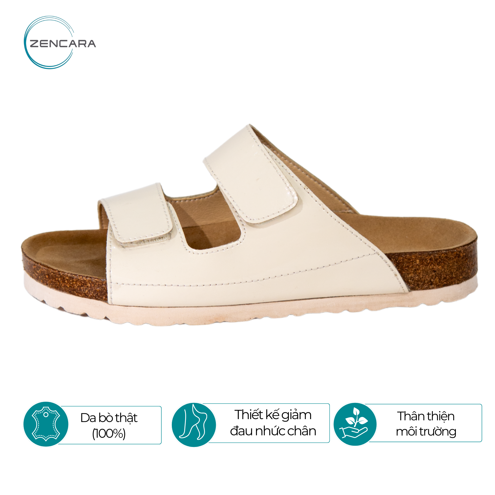  Dép Sức Khỏe Đế Cork Người Lớn (Nữ) Màu Trắng Bóng Zencara 