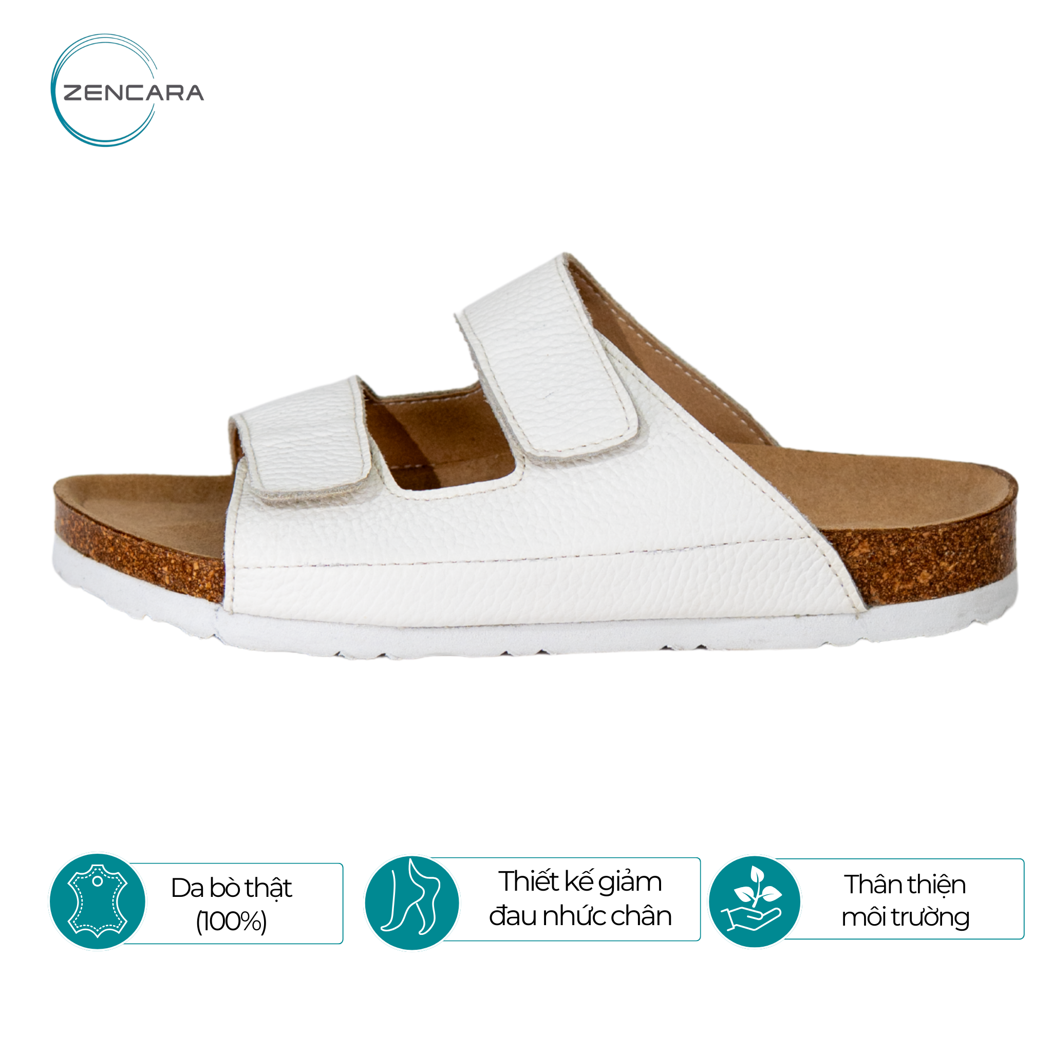  Dép Sức Khỏe Đế Cork Người Lớn (Nữ) Màu Trắng Zencara 