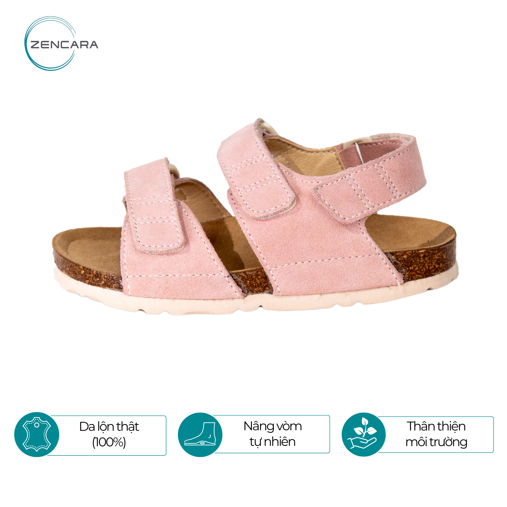  Sandal Sức Khỏe Đế Cork Trẻ Em Màu Hồng Pastel Zencara 