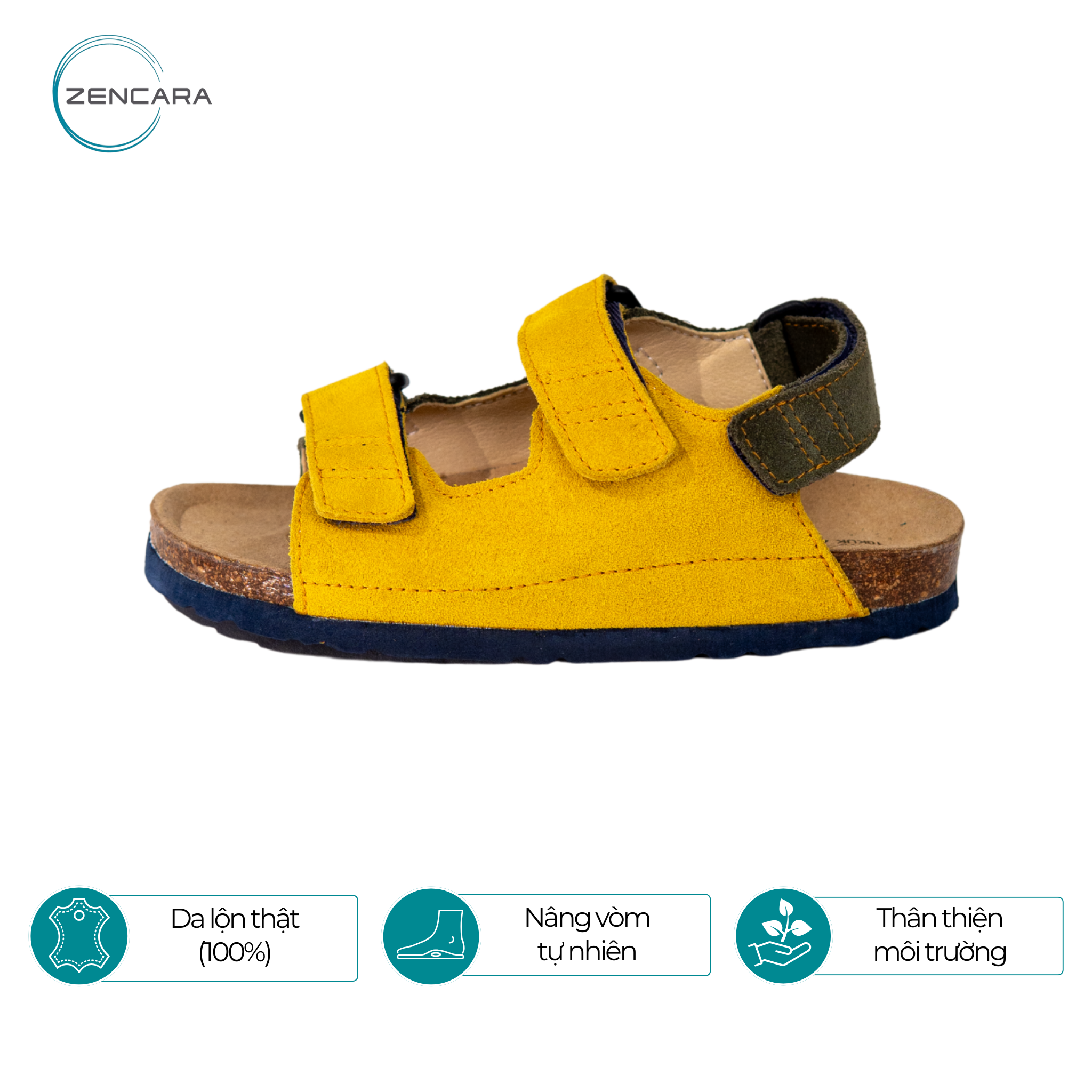  Sandal Sức Khỏe Đế Cork Trẻ Em Màu Vàng Xanh Zencara 