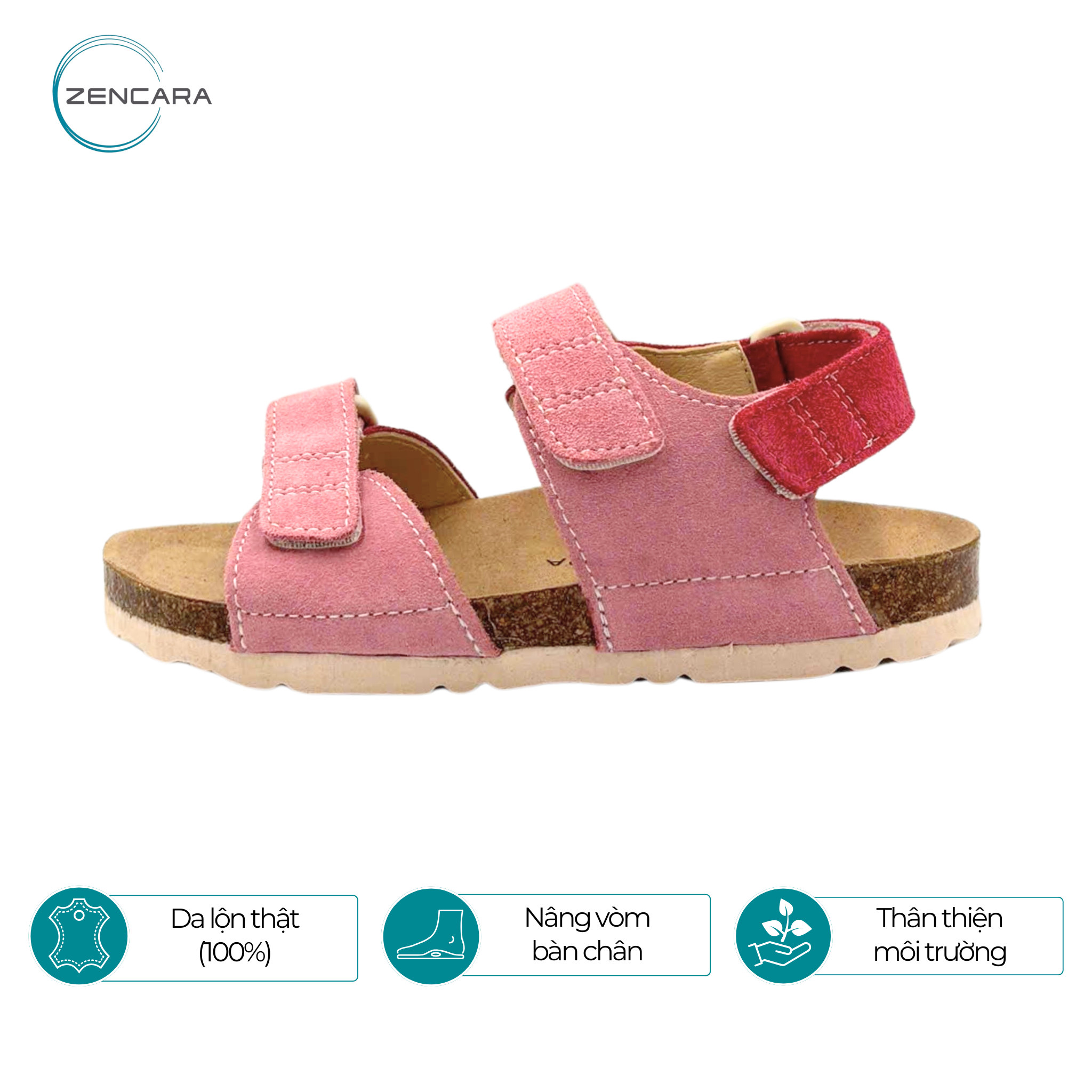  Sandal Sức Khỏe Đế Cork Trẻ Em Màu Rose Zencara 