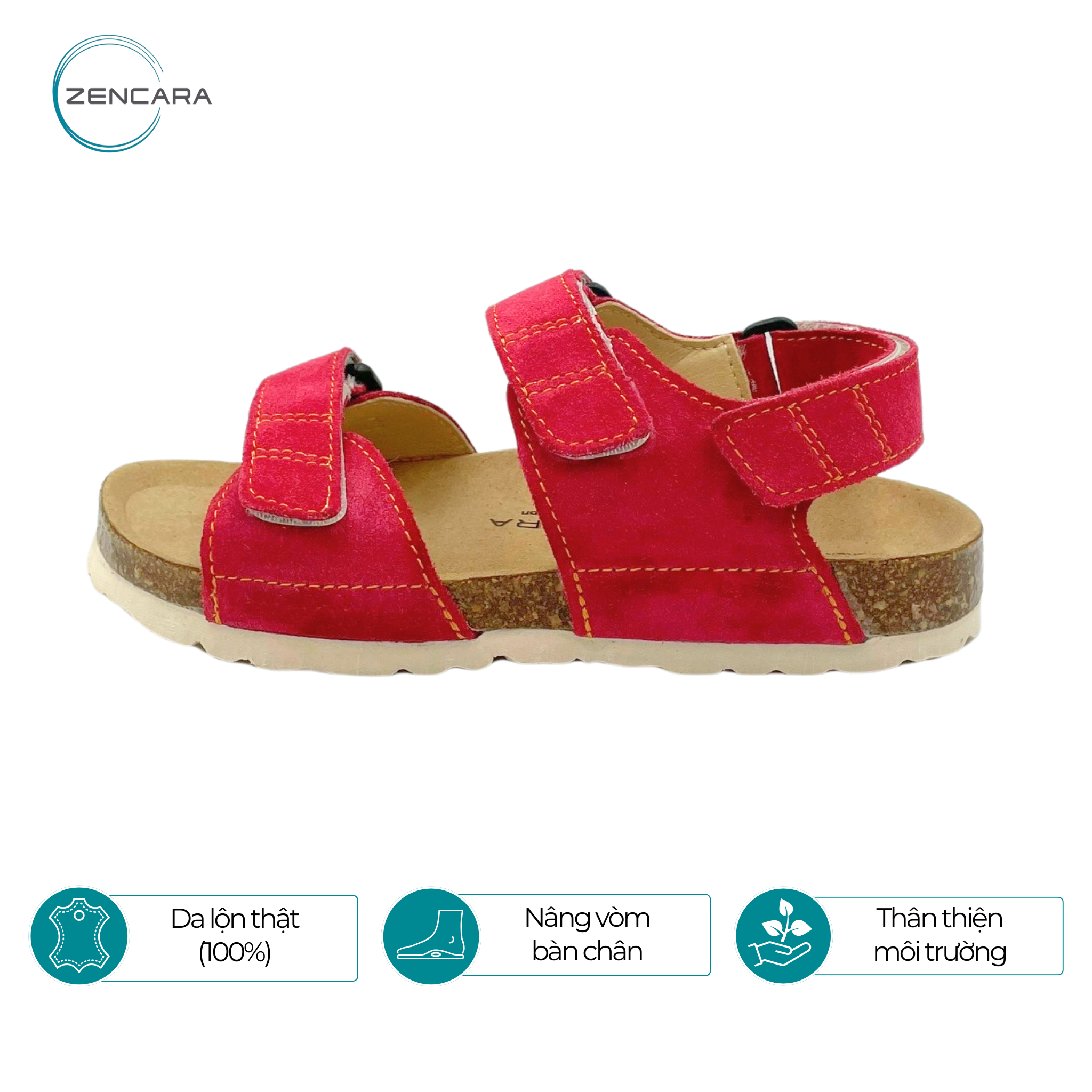  Sandal Sức Khỏe Đế Cork Trẻ Em Màu Hồng Đậm Zencara 