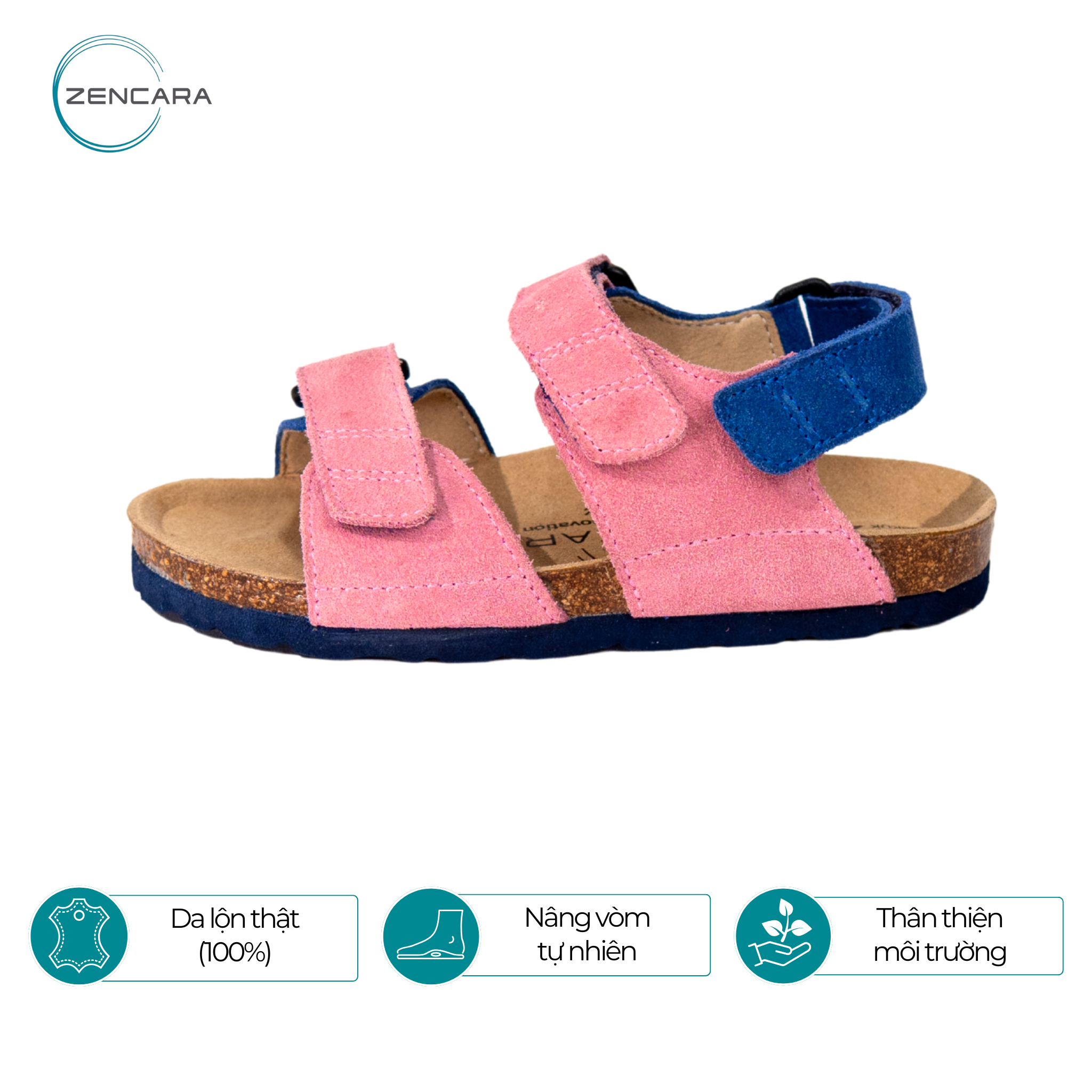  Sandal Sức Khỏe Đế Cork Trẻ Em Màu Hồng Xanh Zencara 