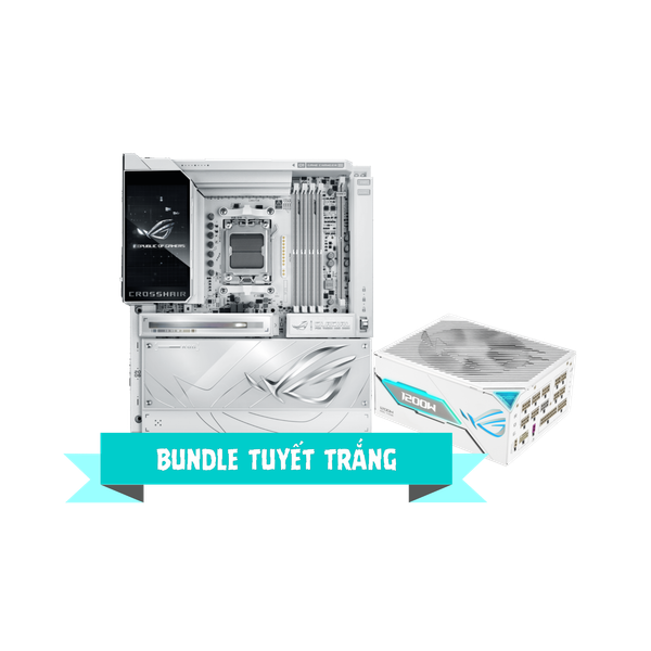 Combo Mainboard + Nguồn: ASUS ROG CROSSHAIR X870E GLACIAL & ROG THOR 1200W Platinum III White Edition