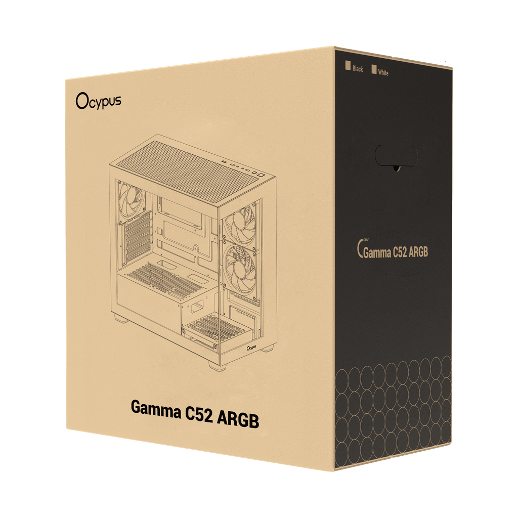 Case Ocypus Gamma C52 ARGB (M-ATX, sẵn 3 Fan ARGB)