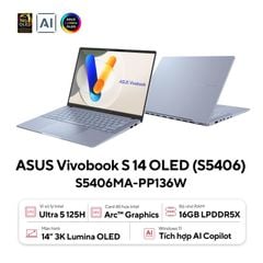 Laptop AI ASUS Vivobook S14 OLED S5406MA-PP136W - Intel Ultra 5 125H | 16GB | 1TB