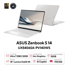 Laptop AI ASUS Zenbook S14 UX5406SA-PV140WS | Intel Ultra 7 258V | 32GB | 1TB