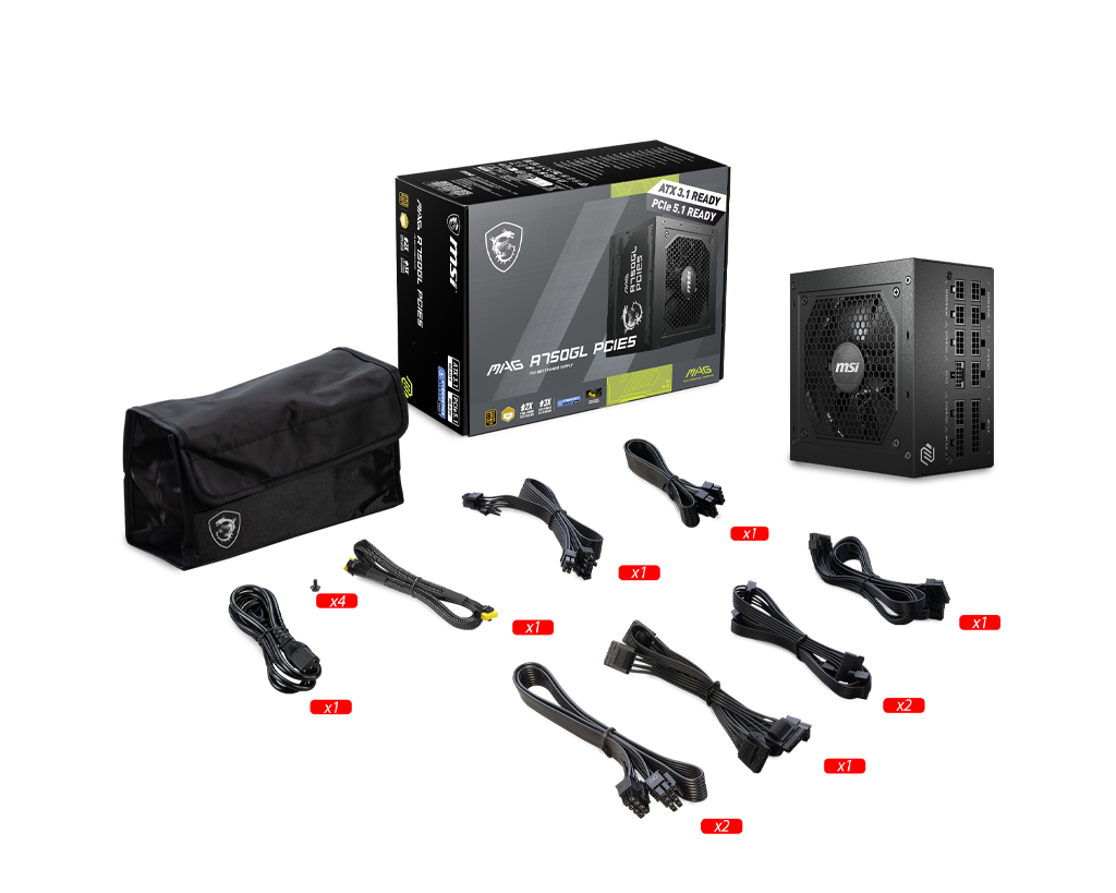 Nguồn máy tính MSI MAG A750GL PCIE5 750W 80 PLUS Gold Full Modular ATX 3.1 PCIe 5.0