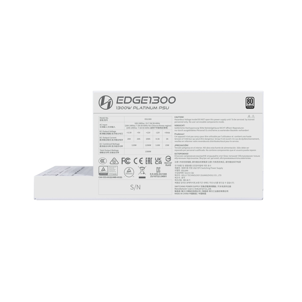Nguồn máy tính Lian Li EDGE 1300W White 80 PLUS PLATINUM Fully Modular ATX 3.1