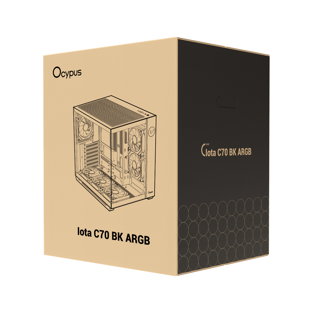 Case Ocypus Iota C70 ARGB (ATX, sẵn 6 Fan ARGB, LCD hiển thị nhiệt độ)