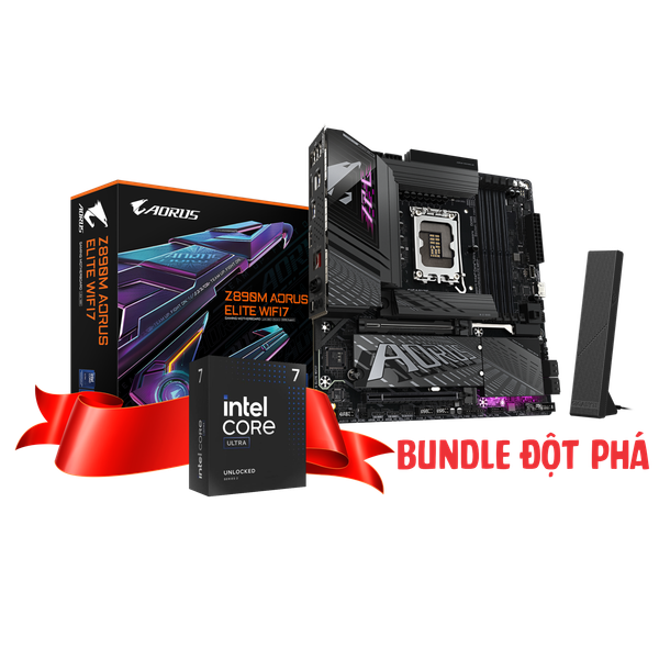 Combo CPU & Mainboard Gaming Đỉnh Cao: Intel Core Ultra 7 265K & Z890M AORUS ELITE WIFI7 (Socket LGA 1851, Hỗ Trợ Ép Xung)