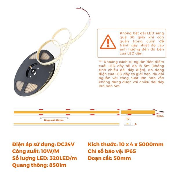 Đèn LED dây COB DC24V 320 led/m Nanoco cuộn 5m model NSTC320*