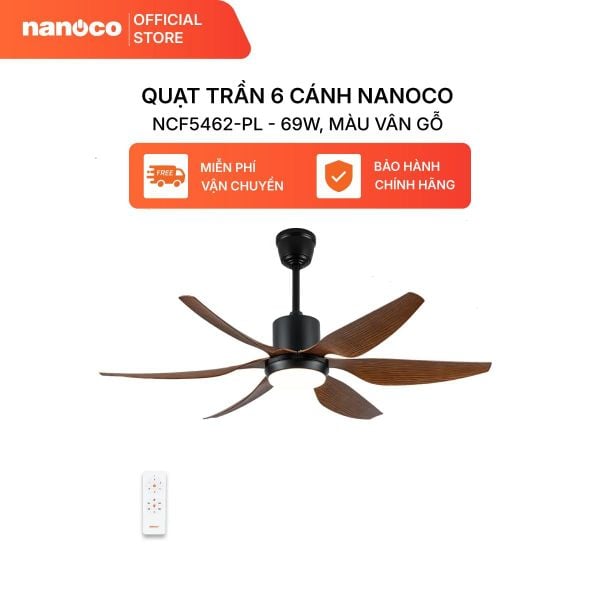 Quạt trần 6 cánh - Đèn LED có remote Nanoco model NCF5462-GL/SL (Công suất 69W, Động cơ DC)