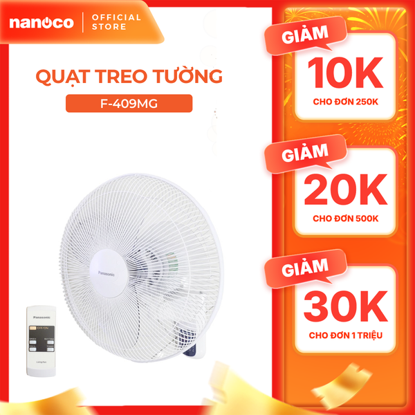 Quạt treo tường Panasonic F-409MG/ F-409MB màu trắng ngà, màu xanh công suất 51W
