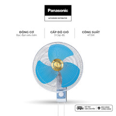 Quạt treo tường Panasonic model F-409U (màu xanh, vàng kim - 3 chế độ gió - 47.5W)- KO GỒM CP LẮP