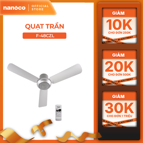 Quạt trần Panasonic model F-48CZL (màu trắng - 3 chế độ gió - công suất 55W) - KHÔNG GỒM PHÍ LẮP ĐẶT